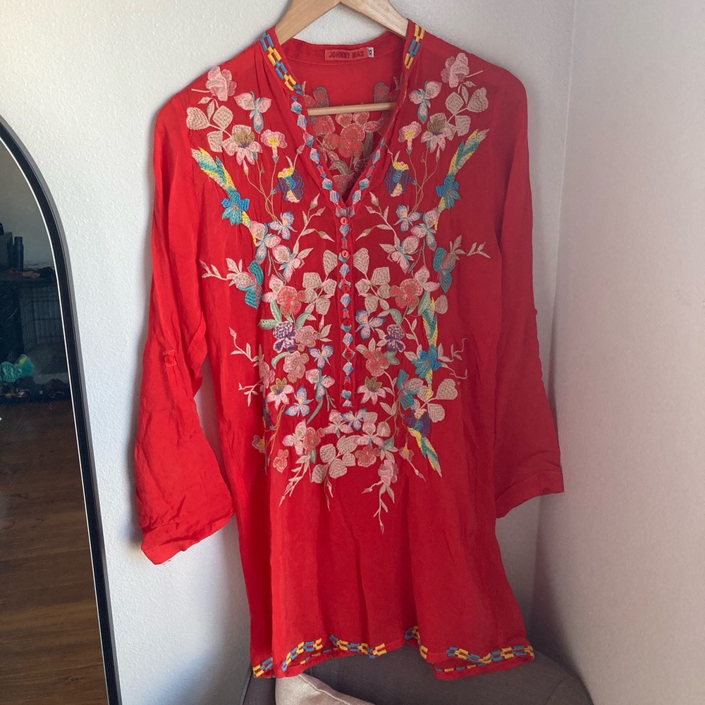 Johnny Was Floral Embroidered Tunic Top XS